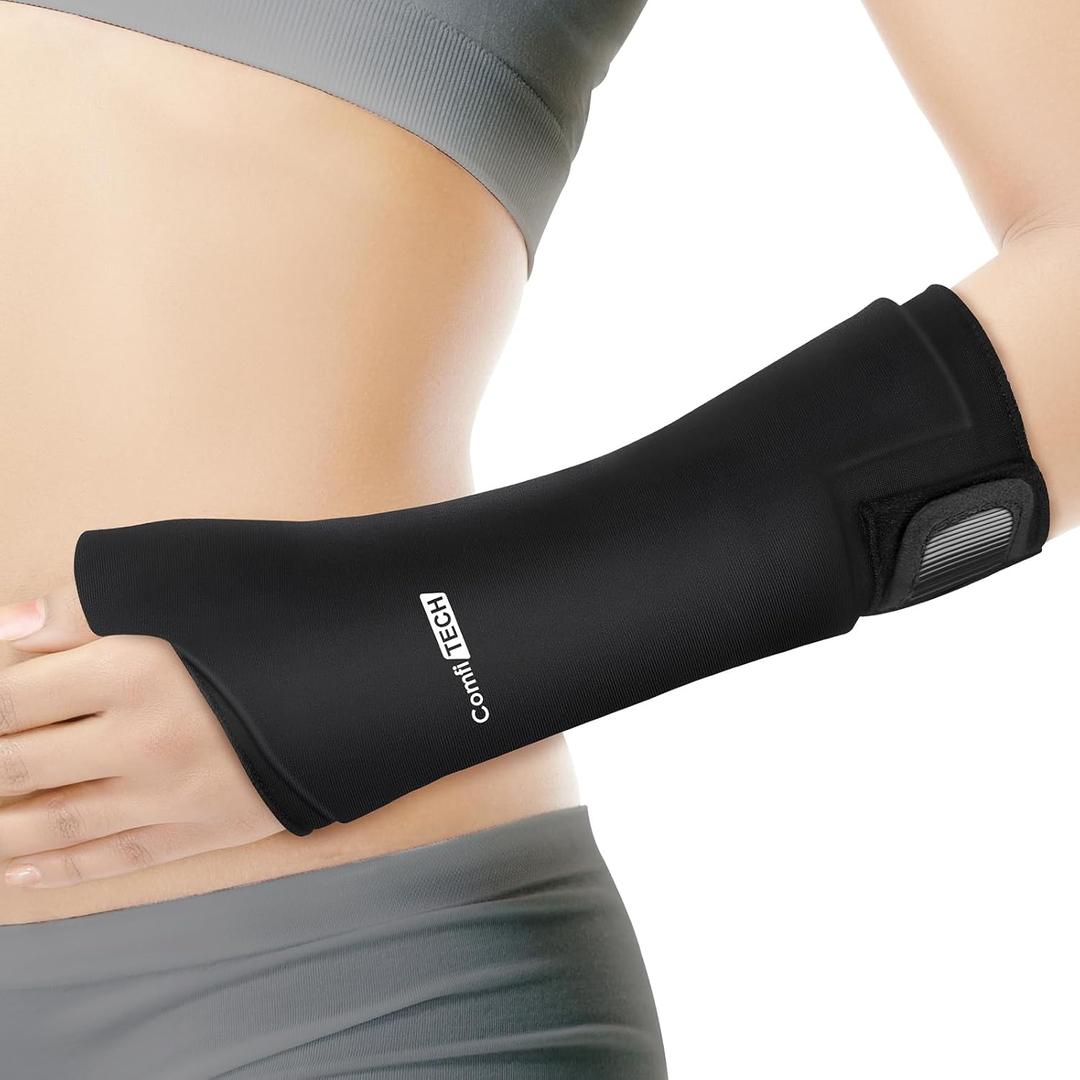 Comfitech Wrist Ice Pack Wrap for Hand, Thumb & Arm with Extended Coverage, Carpal Tunnel Cooling Sleeve for Better Putting On & Off, Cold Gloves Reusable, Medium (Black)