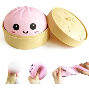 Dumpling Squishy Mystery Box, Super Soft Slow Rising TPR Tear-Resistant Smiley Face Dumpling Toy, Fidget Sensory Toys for Easter Basket Stuffers, Parties, Classroom Prizes Adults KidsPink