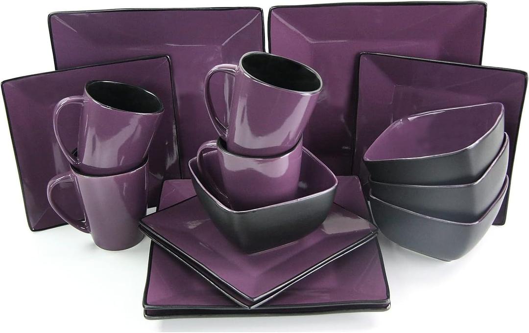 Elama Mulberry Loft 16 Piece Stoneware Dinnerware Set Purple ELM-MULBERRY16 (93597914M)