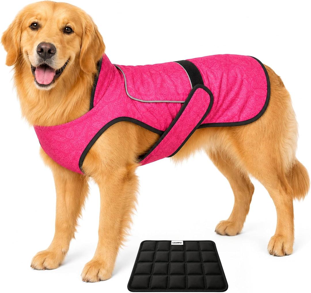 Dog Cooling Vest with Ice Pack & Cooling Collar, Pink Floral, XL | Maximum cooling support, size-matched ice packs, cooling around neck and body, UV protection, sizes to suit most dogs XL