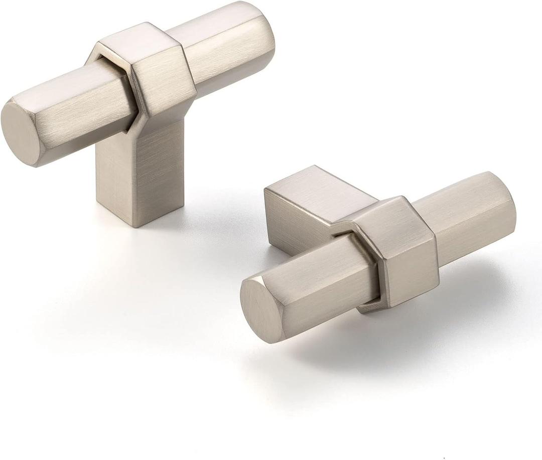 10 Pack T-bar Brushed Nickel Cabinet Knobs Satin Nickel Drawer Knobs Silver Cabinet Pulls AK1310 Solid Kitchen Hardware for Cabinets Drawers Bedroom Dresser Bathroom Vanity Cupboard
