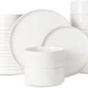 Famiware Porcelain Dinnerware Set, 24-Piece Modern Plate and Bowl Set, dish set for 8, Microwave and Dishwasher Safe Tableware, White