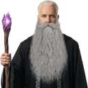 Yan Dream Long Curly Wizard Beard Men Full Fake Beard and Handlebar Mustache Cosplay Costume Facial Hair