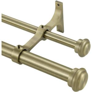Antique Bronze Double Curtain Rods 36-72", "Double Window Rods with End Cap Finials, Adjustable 1-Inch Front and 5/8 Inch Back