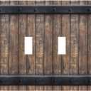 Decorative Light Switch Cover Rustic Barn Door Vintage Country Wood Board 2 Gang Wall Plate Double Toggle Switch Plate Receptacle Electrical Outlet Cover Switchplate for Farmhouse Cabin2 Pack