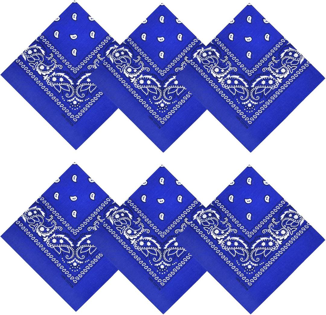 100% Cotton Bandanas, 21 x 21 inches, Set of 6 (Basic - Blue)