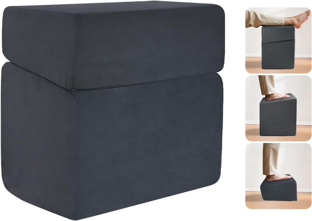 Adjustable Foot Rest for Under Desk at Work - 3-in-1 Ergonomic Foot Stool with Zipper Connection, 6.3"/11.8"/16" Height Adjustable for Office, Home & Gaming (Black)