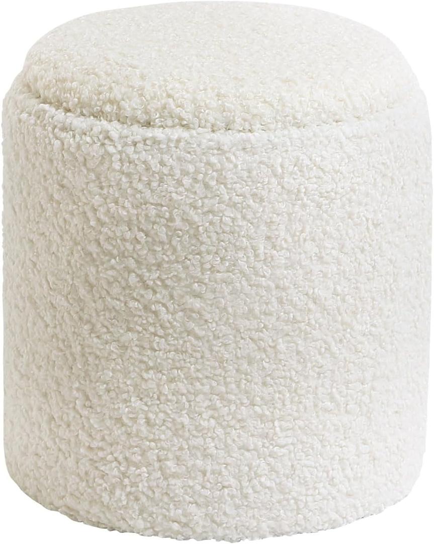 Get Set Style Modern Round Ottoman with Soft Padded Seat, Storage Vanity Stool for Makeup, Upholstered Footrest Stool Ottoman Foot Stool for Living Room, Bedroom