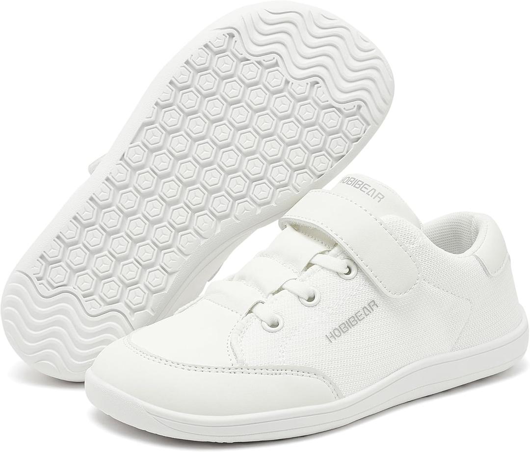HOBIBEAR Kids Barefoot Shoes Wide Toe Box Zero Drop for Toddler Little Big Kid Boys Girls Walking Sneaker (White)