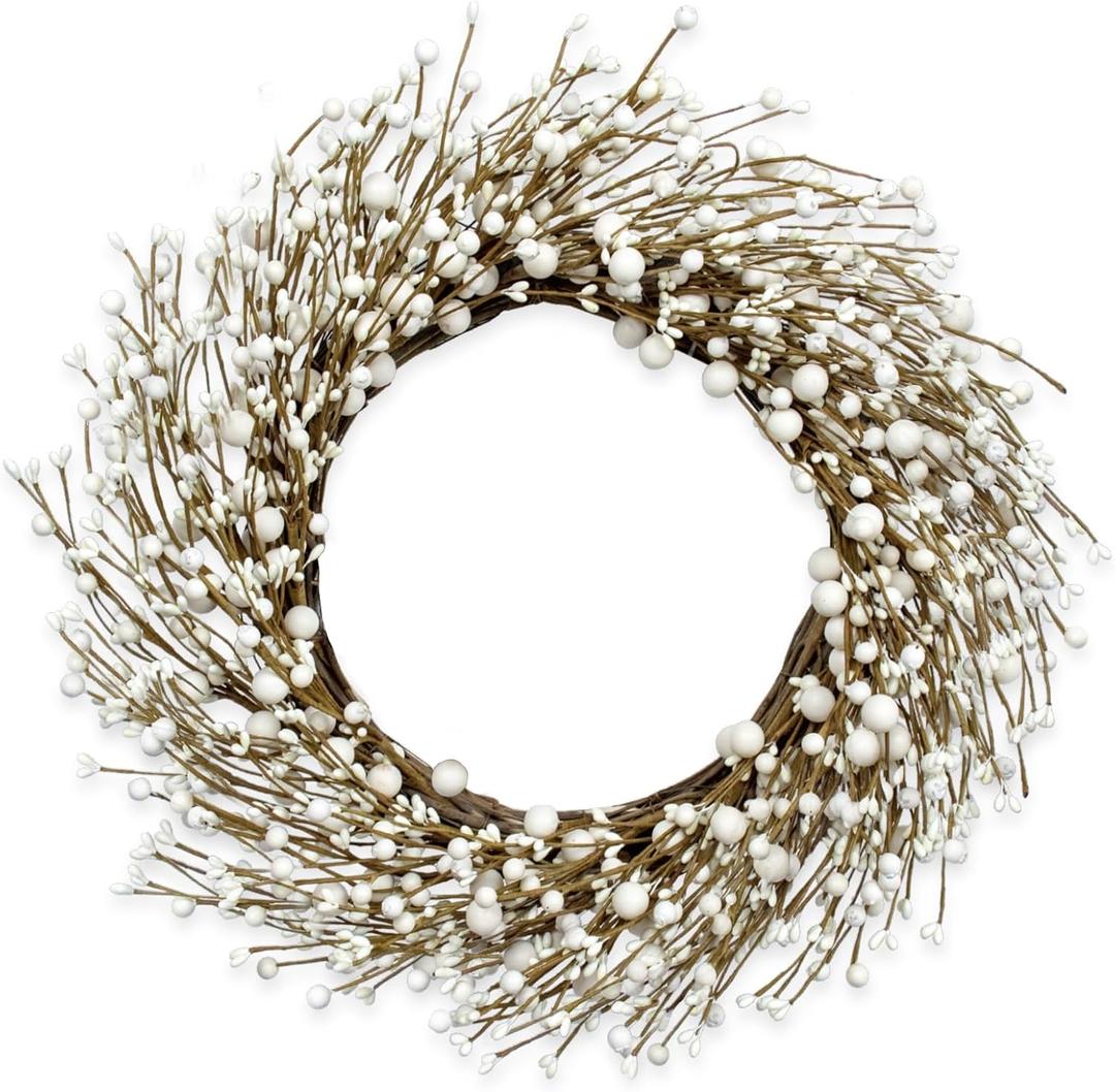Yawwind 20 Inches White Winter Wreath Winter Wreaths for Front Door White Berry Wreath for Farmhouse Indoors Outside Kitchen Wall Porch Christmas Winter