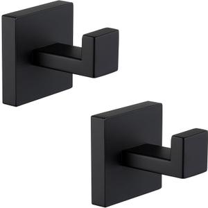 Angle Simple Matte Black Towel Hooks for Bathroom, SUS 304 Stainless Steel Square Wall Coat Hooks, 2 Pack