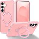 Magnetic Compatible with Samsung Galaxy S25+ & S24+ Case with Stand [Military Grade Drop][Compatible with Magnet] Ring Holder Translucent Slim Hard Back Soft Edge, Pink