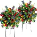 Liliful 2 Sets Lighted Artificial Christmas Urn Filler 18 Inch, Battery Operated Pre Lit Artificial Christmas Tree Outdoor Light up Planter Filler Lighted Xmas Trees with LED Lights Timer (Multicolor)