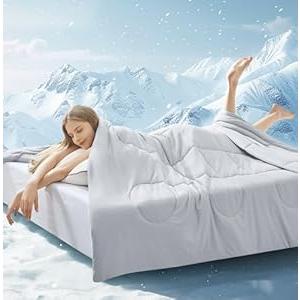 Cooling Comforter Full/ Queen Size, All Season Blanket for Hot Sleepers, Lightweight Comforter for Night Sweats, Double-Sided Cooling Bedding for Bed, Sofa, Office, Camping (Light Gray, 90"*90")