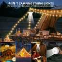 Camping String Lights, 4 in 1 Quick Storage 32.8FT Rechargeable Tent Lights with 9 Lighting Modes, Hanging Waterproof Portable LED Lamp for Outdoor Patio Awning Garden Party Camping Essentials Gear Warm & RGB, 1PACK