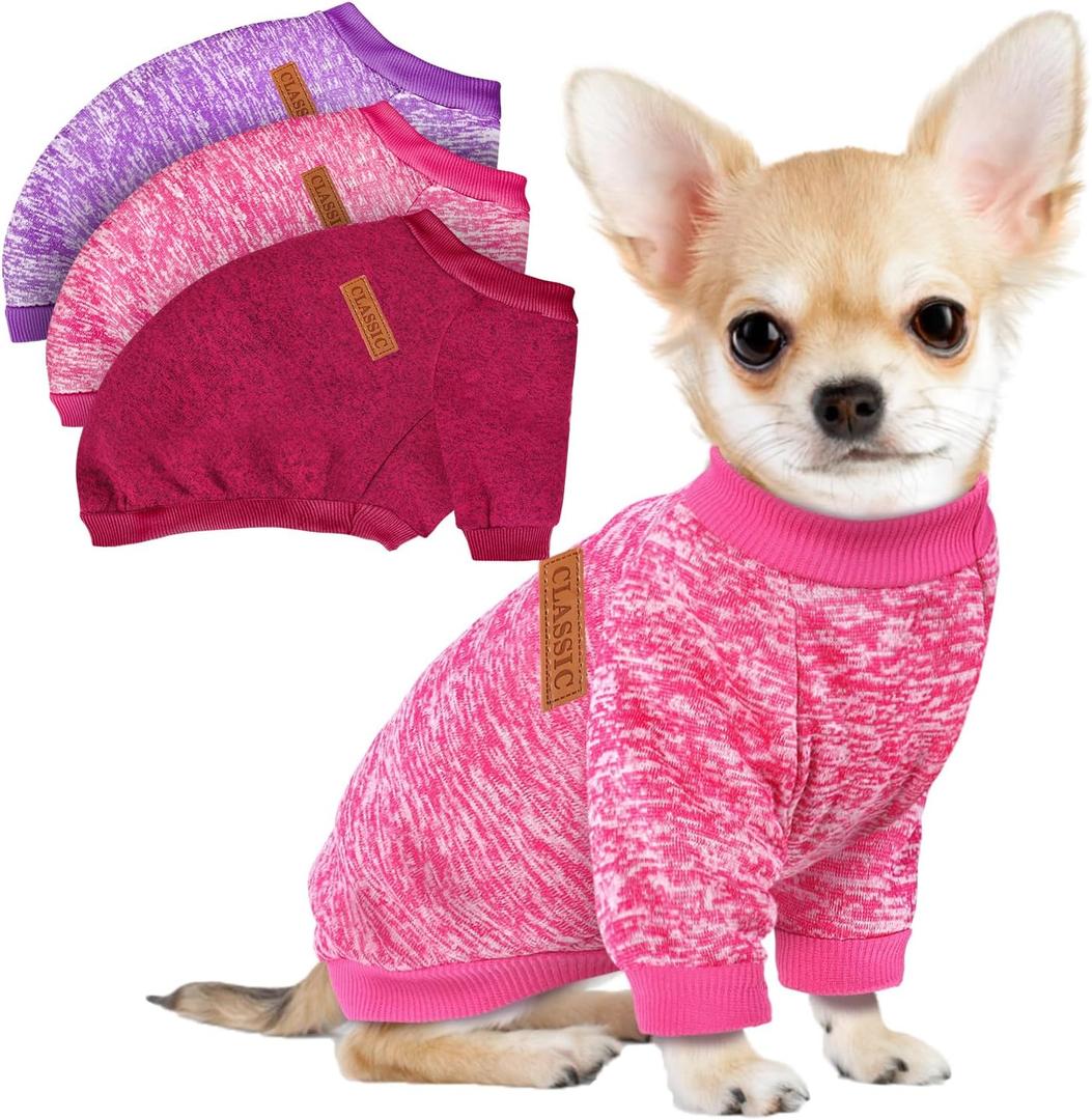3 Pack Dog Sweaters for Small Dogs Girl Boy Winter Fleece Clothes Warm Soft Dog Sweatshirt Outfit for Dogs Cats Pet Apparel (Wine Red, X-Small)
