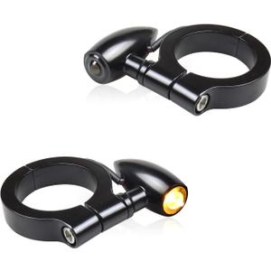 Universal Motorcycle Front Fork Mounting LED Turn Signals Lights 12V Amber Blinkers W/Mounting Bracket for Honda Harley Yamaha Suzuki Kawasaki