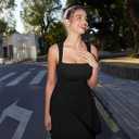 GOKATOSAU Women's Square Neck Sleeveless Bodycon Ruched Waist Flowy A-Line Ruffle Hem Mini Dress Black (Black, M)