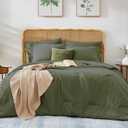 WRENSONGE Queen Comforter Set- 7 Pieces Soft Olive Green Bed in a Bag with Fitted Sheet, Flat Sheet, 2 Pillow Shams, and 2 Pillowcases- Warm Bedding Sets Queen for All Season