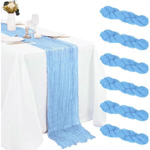 6 Pack Cheesecloth Table Runner 20 x 120 Inch Baby Blue Boho Gauze Cheese Cloth Table Runners 10 FT Long Rustic Sheer Table Decorations for Wedding Party Baby Bridal Shower Birthday Holiday Home