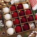 15 Pcs Velvet Christmas Ball Ornaments 3.15 Inch Flocked Christmas Tree Ornaments with 10 Yards Velvet Ribbon Burgundy Red White Shatterproof Xmas Baubles for Tree Holiday Decor
