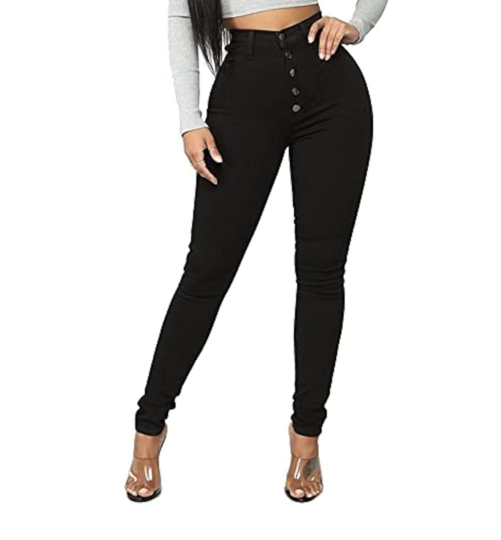 FISCLOSIN Womens High Waist Stretch Jeans 5 Button Push Up Butt Lifting Skinny Colombian Jeans Medium