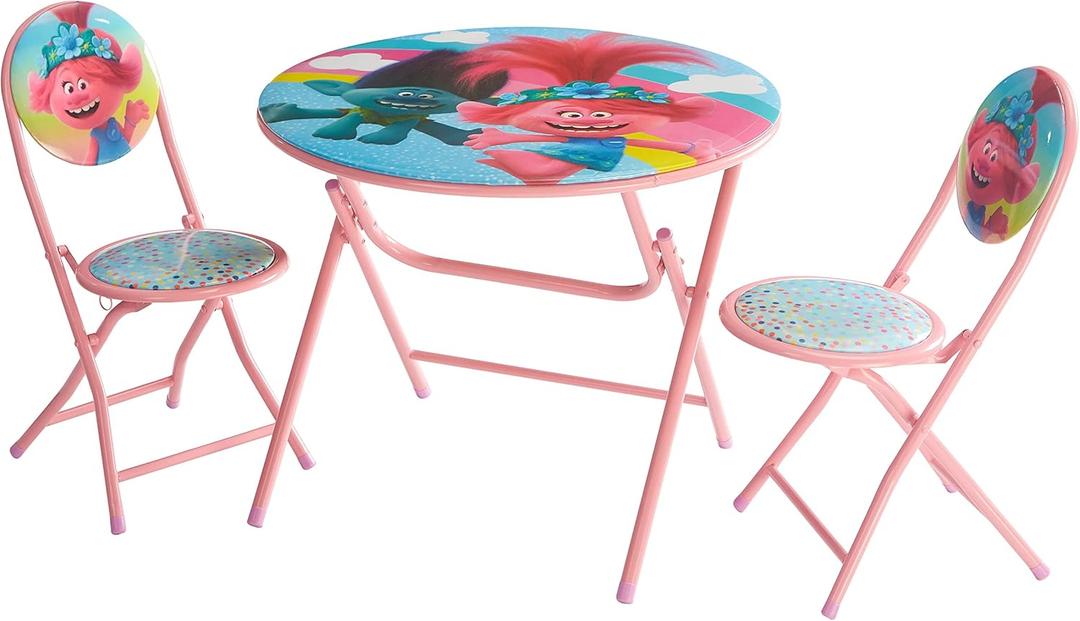 DreamWorks Trolls 3 Piece Foldable Round Table and Chair Set, Ages 3+
