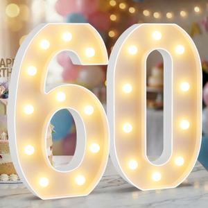 12.6 Inch LED Marquee Light Up Numbers 60, 60th Birthday Number Lights as Gifts for Women Men, Lighted Marquee Numbers for Anniversary Party Night Light Table Decorations