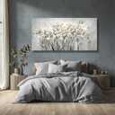 Flowers Canvas Wall Art White Paintings Grey Gold Contemporary Artwork Master Bedroom Wall Decor 29"x 58" Large Framed Art for Living Room Office Home Decor