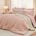 MUXHOMO 7 Pieces Full Comforter Set, Soft Bed in a Bag Full Size, All Season Bedding Set with Comforter, Flat Sheet, Fitted Sheet, Pillowcases & Shams, Rose Gold (Full(82"x86"))