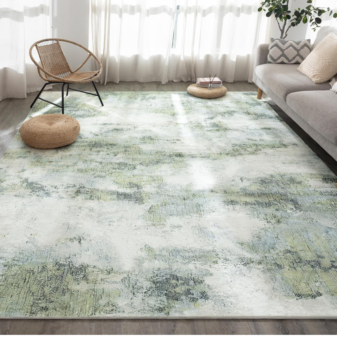UMINEUX Living Room Rug 8'x10' Large Washable Area Rug with Anti-Slip Rubber Backing, Modern Abstract Low Pile Rugs, Ultra Soft & Thin, Non-Slip, Stain Resistant for Dining Room Bedroom Home Decor