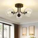 3-Globe Black Flush Mount Ceiling Light in a Modern Farmhouse Design is Ideal for Living Rooms, Bedrooms, or Dining Rooms. Model:CKCL4845-3W-CLBK (3 Light-Black & Clear Glass)