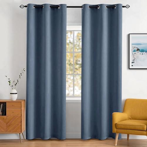 MIULEE Blackout Room Darkening Curtains Thermal Insulated Drapes Solid Window Treatment Set Grommet Top Light Blocking Curtain for Living Room/Bedroom 2 Panels 42 x 84 inch Stone Blue