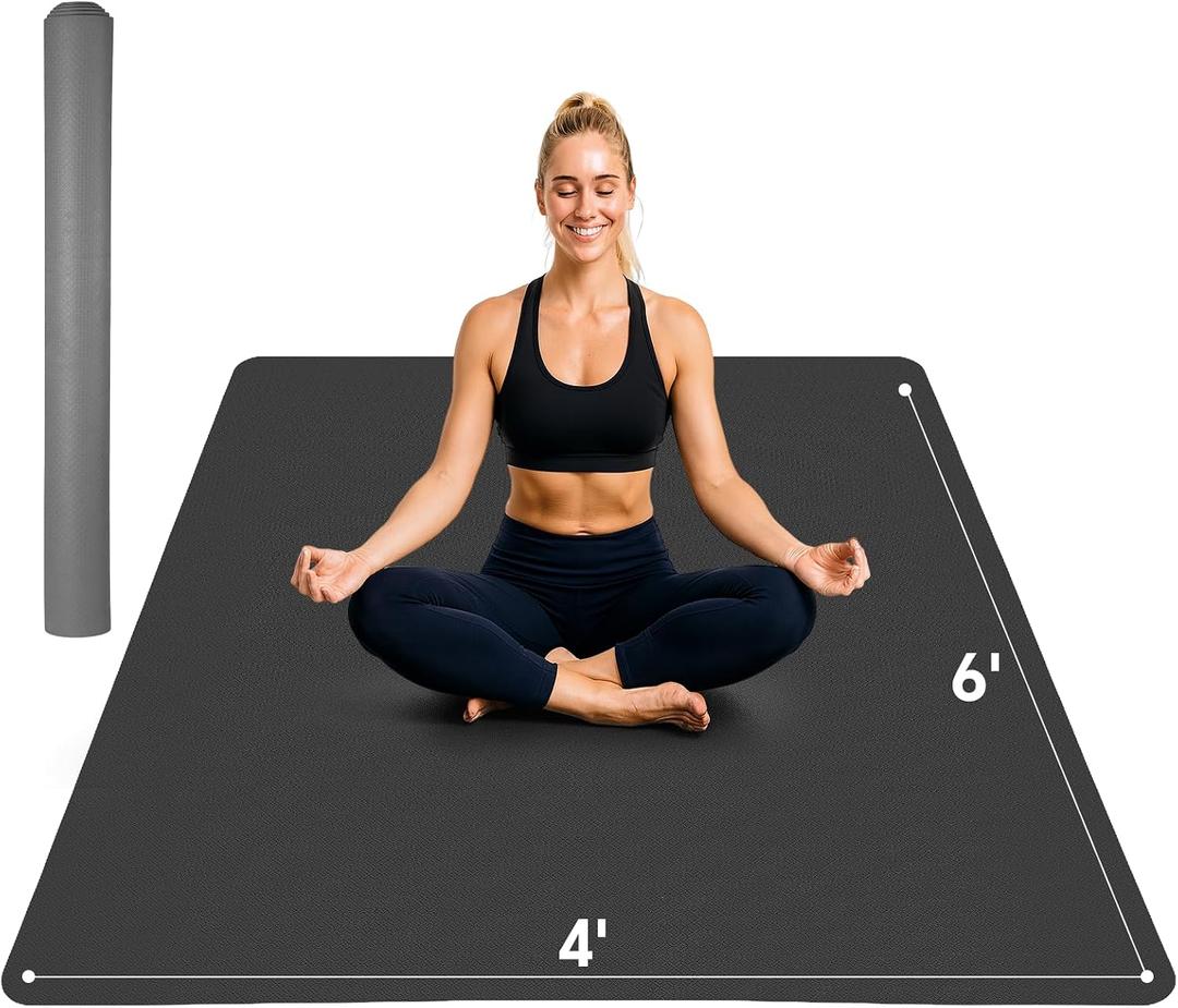 Stepwaver Extra Large Yoga Mat 6'x4'(1/3" & 1/4" Thick), Non-Slip, Ultra Durable, Wide Workout Mat, Wide Exercise Mats for Home Workouts, Yoga, Pilates, Stretching (Barefoot Exercise)