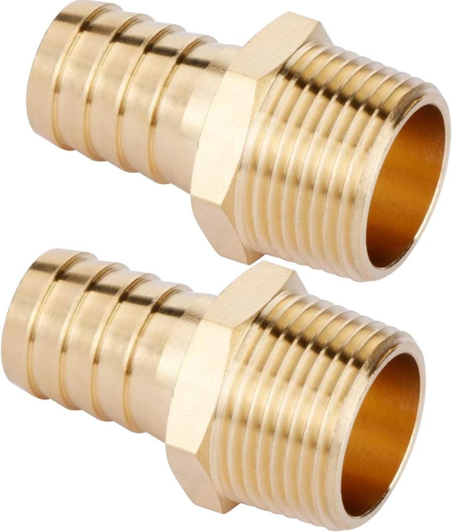 2pcs Brass Hose Barb Fitting, 3/4" Barb x 3/4" NPT Male, Adapter, NPT Male to Barb Pipe Fitting by CX WONDERLAND (3/4" Barb x 3/4" NPT Male)
