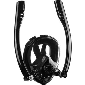 Adult Full Face Snorkel Mask, Waterproof Dual Breathing Tubes, Patented Design, Breathing Through The Nose, Professional Snorkeling Gear for Vacation, Mountable Action Camera (Black)