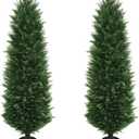 Artificial Topiary Cedar Trees, 2 Pack 5FT Artificial Cedar Pine Tree, Set of 2 Potted UV Rated Plant Fake Plants Tall Artificial Plants Shrubs for Indoors Outdoors (60IN/5FT, Split-type Design)