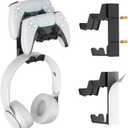 KDD Dual Controller & Headphone Holder Stand Wall Mount - Gaming Headset Hanger with Adhesive or Screws Install for Xbox Series X/S, PS5/4/3, Switch, STEAM, Universal PC Gamepad Accessories
