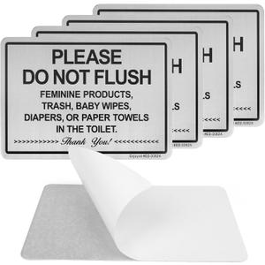 4 Pack Do Not Flush Sign for Bathroom, 9" x 6" Self-adhesive Do Not Flush Anything Except Toilet Paper Sign, Aluminum Metal Signs for Business and Home