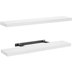 AMADA HOMEFURNISHING Floating Shelves, 32 Large Wall Mounted Shelves for Bathroom, Bedroom, Living Room, Kitchen, Office, Hanging Shelf for Wall Dcor Storage, Set of 2, White (32 inches)