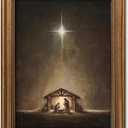 2 x Wemandh Gold Framed Vintage Nativity Wall Art - Star of Bethlehem Holy Night Jesus Birth Oil Painting Print, Rustic Wall Decor, Traditional Religious Christian Picture for Shelf, Mantle & Christmas Decor (Framed, 9.5" x 12")