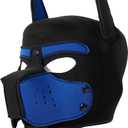 Neoprene Puppy Face Muzzle Dog Removable Full Head Hood Mask With Ears (Blue, One Size)