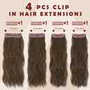 FESHFEN Clip in Hair Extensions for Women - 4 Pcs Thick Double Weft Long Wavy Soft Synthetic Blends Well Hair Extension, 24 inch Chestnut Brown