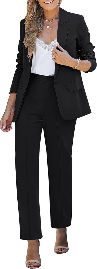 luvamia Women's Two Piece Sets Pants Suits Dressy Business Casual Outfits Professional Blazer Pantsuits Set Work Office (Large, Black)