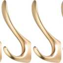 Gold Coat Hooks Wall Mounted, 4 Pack Gold Wall Hooks for Hanging Coats Robe Hats Bags Purses, Towel Hooks for Bathrooms Decorative Wall Hook Heavy Duty Double Hooks for Clothing (Brushed Gold 4 Pack)