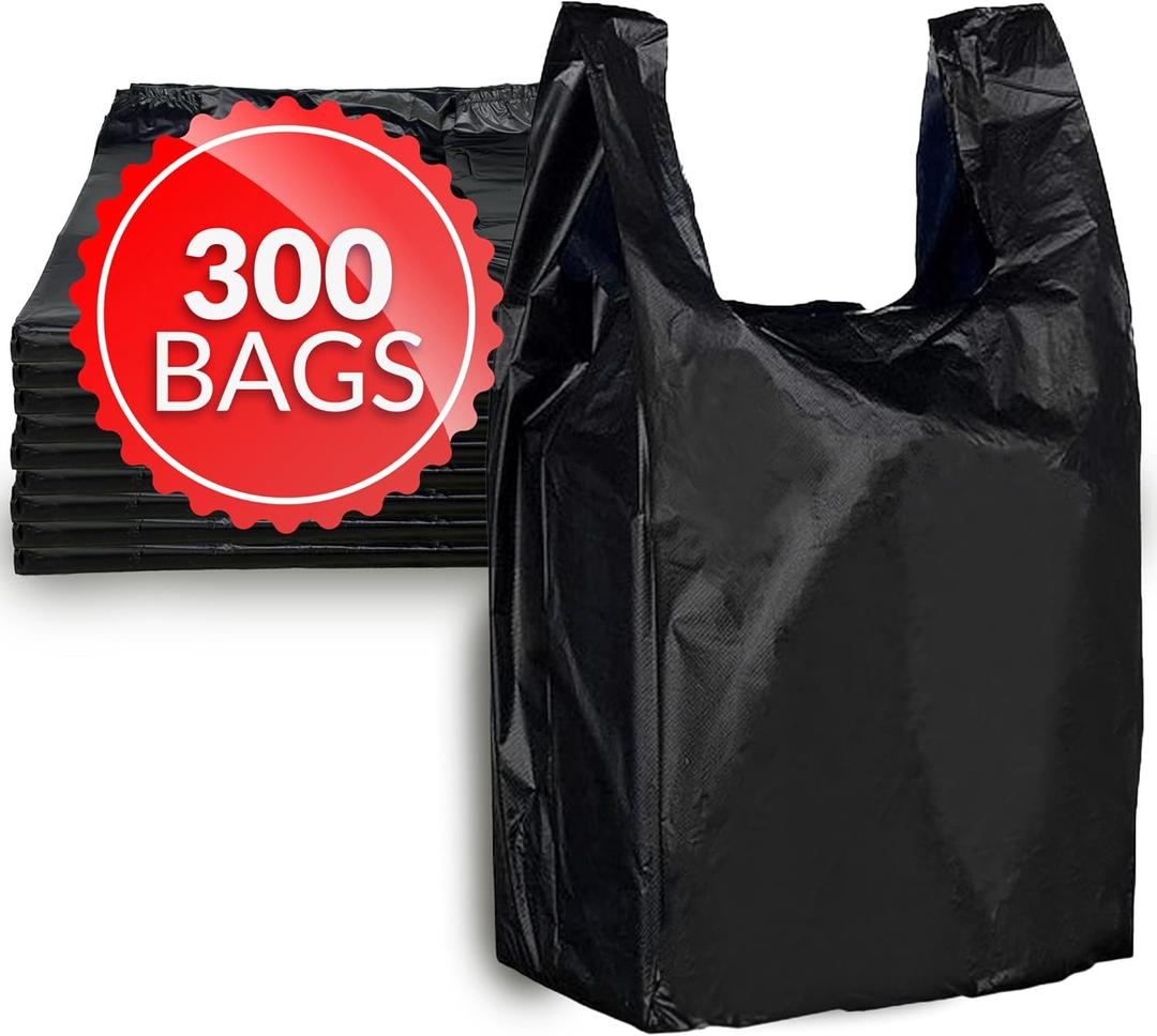 Reli. T-shirt Bags (300 Count) (Black) (11.5" x 6.5" x 21") - Black Plastic Bags (Plain) - Grocery, Shopping, Restaurants