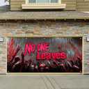 Halloween Garage Door Cover 13x6ft Zombie Wall Banner No One Leaves Bloody Message Garage Decoration Horror Backdrop Halloween Decorations Outdoor Creepy Yard Poster