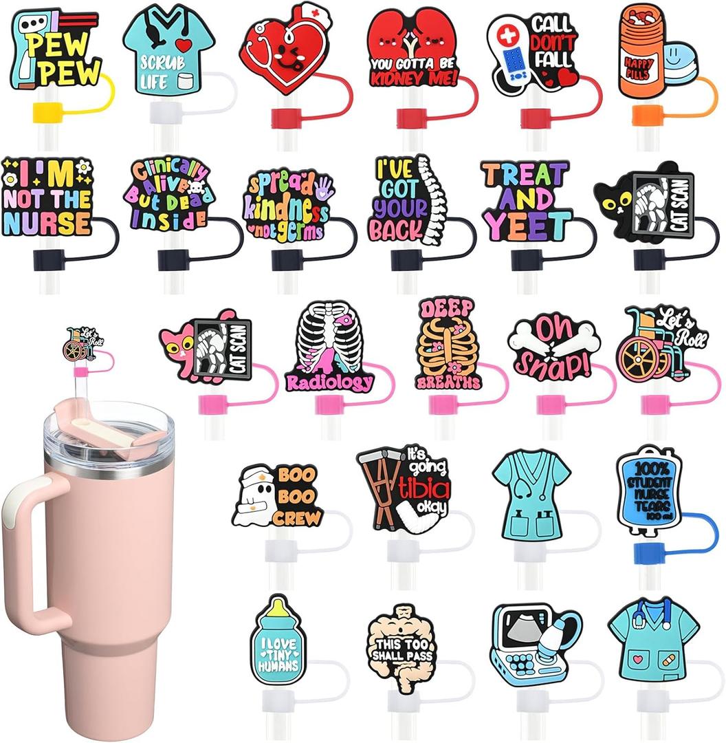 25 Pack Medical Straw Covers Cap for Tumblers, 10mm Cute Dust-Proof Straw Topper for Water Bottles Stanley Cups Accessories Gifts For Women Party Favors