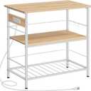 HOOBRO Kitchen Island with Storage, Kitchen Island Table with Power Outlet, 3 Tier Coffee Station and Microwave Stand, for Home, Kitchen and Dining Room, Natural and White WN021ZD01