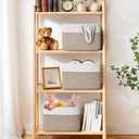 Storage Baskets for Organizing, 4 Pack Baskets for Shelves, Decorative Storage Bins for Shelves, Cotton Rope Storage Basket with Handles, Woven Basket for Storage, 13''Lx8.7''Wx7.9''H, White & Brown